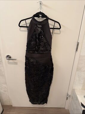 Zhivago—Black Sequin Halter Sheath Dress— Size 4